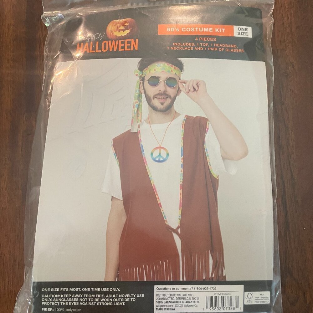 Happy Halloween 60’s Costume Kit 4 Pieces Set Multicolor One Size New!